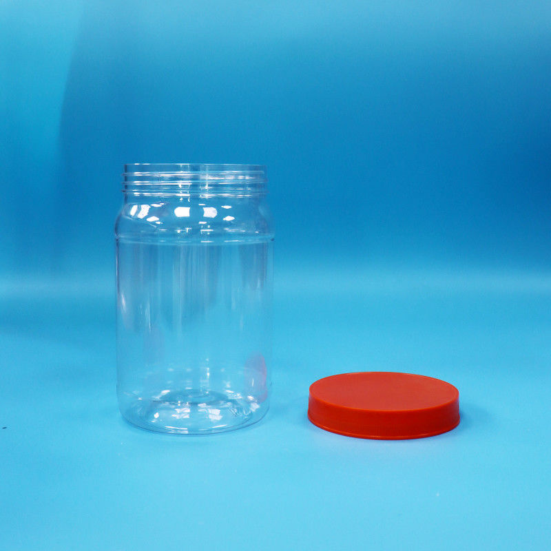 Şeffaf PET Plastik Yuvarlak Gıda Şekerli Kurabiye Paketleme Kavanoz Kırmızı Renkli vida Kapak