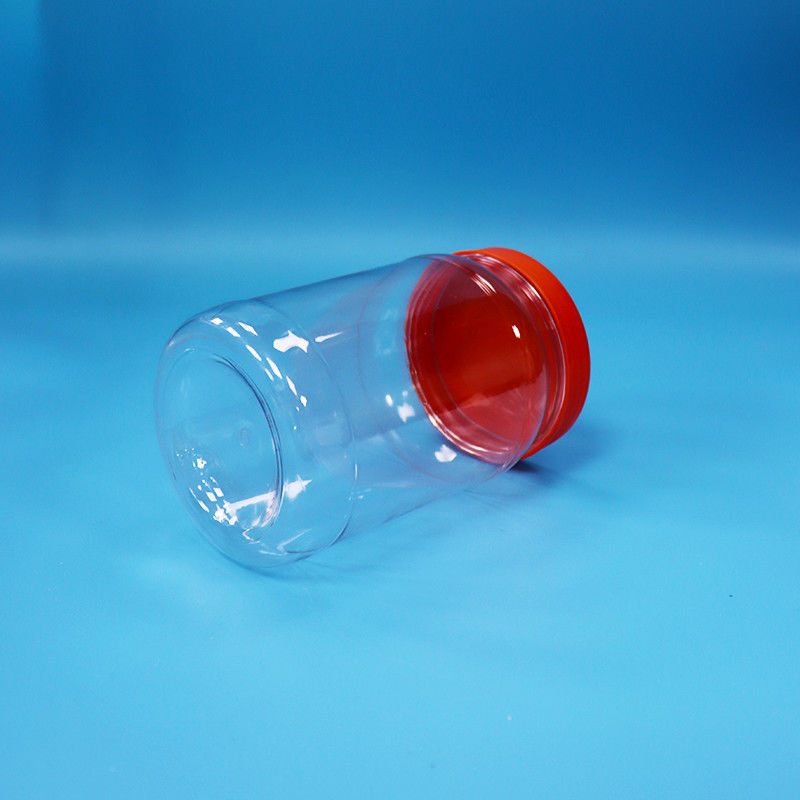 Şeffaf PET Plastik Yuvarlak Gıda Şekerli Kurabiye Paketleme Kavanoz Kırmızı Renkli vida Kapak