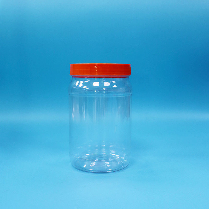 Şeffaf PET Plastik Yuvarlak Gıda Şekerli Kurabiye Paketleme Kavanoz Kırmızı Renkli vida Kapak