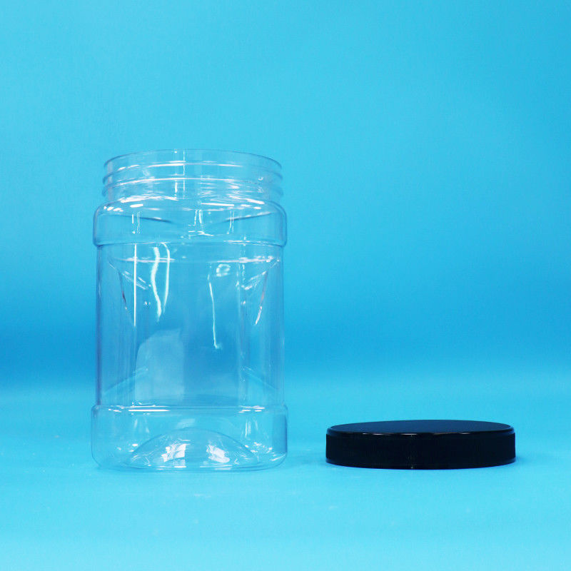 Açık kuru meyve ve fındık kare PET siyah düz kapağı olan plastik tutma kavanozları
