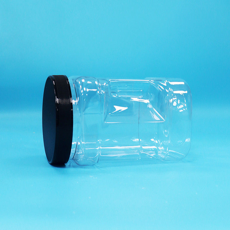 Açık kuru meyve ve fındık kare PET siyah düz kapağı olan plastik tutma kavanozları