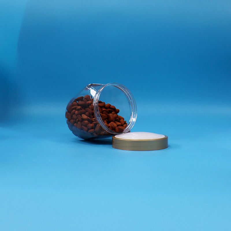 Plastik PET Yiyecek Kaliteli Geniş Ağız Şeffaf Kurabiye Şekerli Kavanoz Vuruşlu Düz Kapaklı