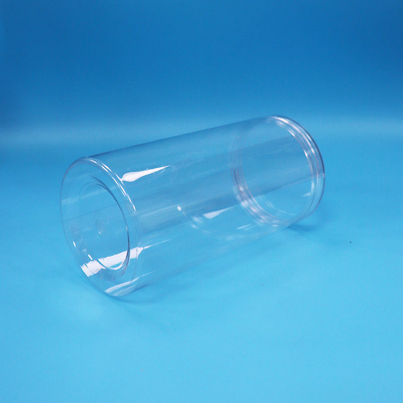 Açık PET Silindir Yuvarlak Gıda Sınıfı Plastik Şekerli Kurabiye Gıda Kavanozları Döşeme Açık Kapaklar