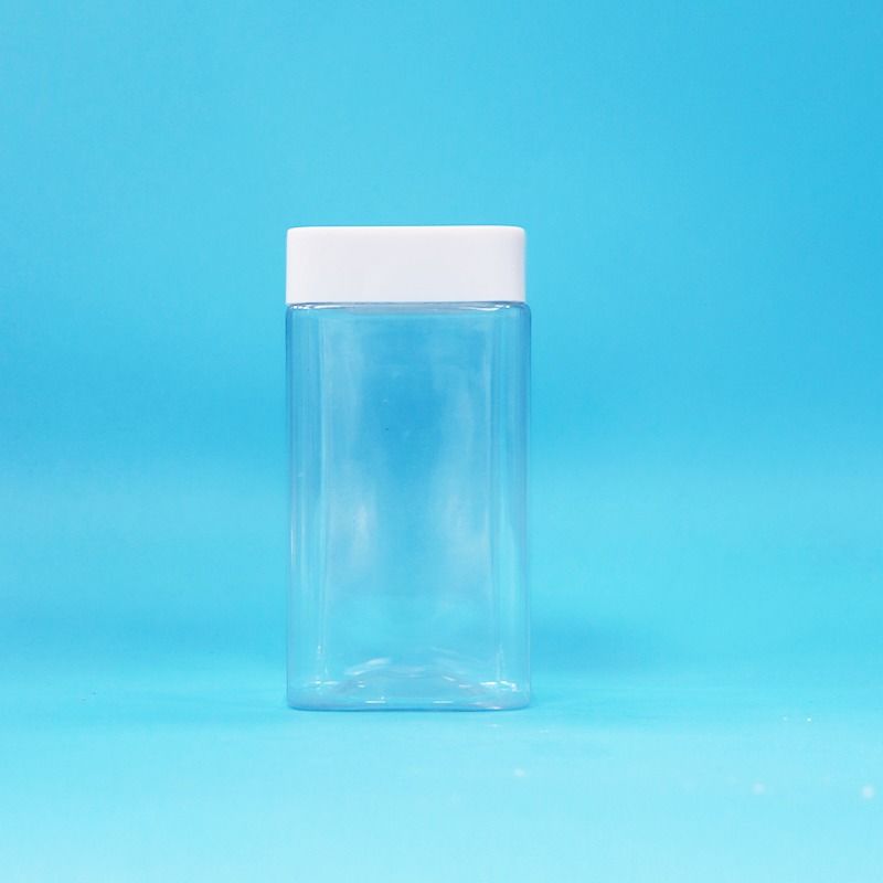 Gıda Sınıfı Şeffaf Kare Boş PET Plastik Gıda Şeker Kurabiye Reçel Kavanozu Beyaz Kapak