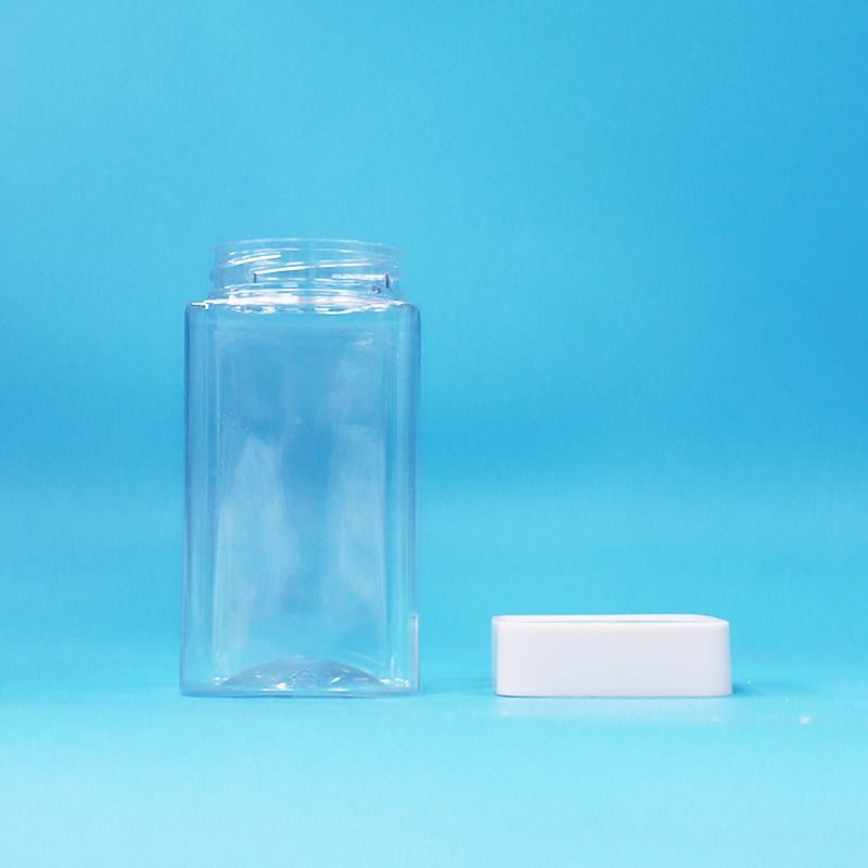 Gıda Sınıfı Şeffaf Kare Boş PET Plastik Gıda Şeker Kurabiye Reçel Kavanozu Beyaz Kapak
