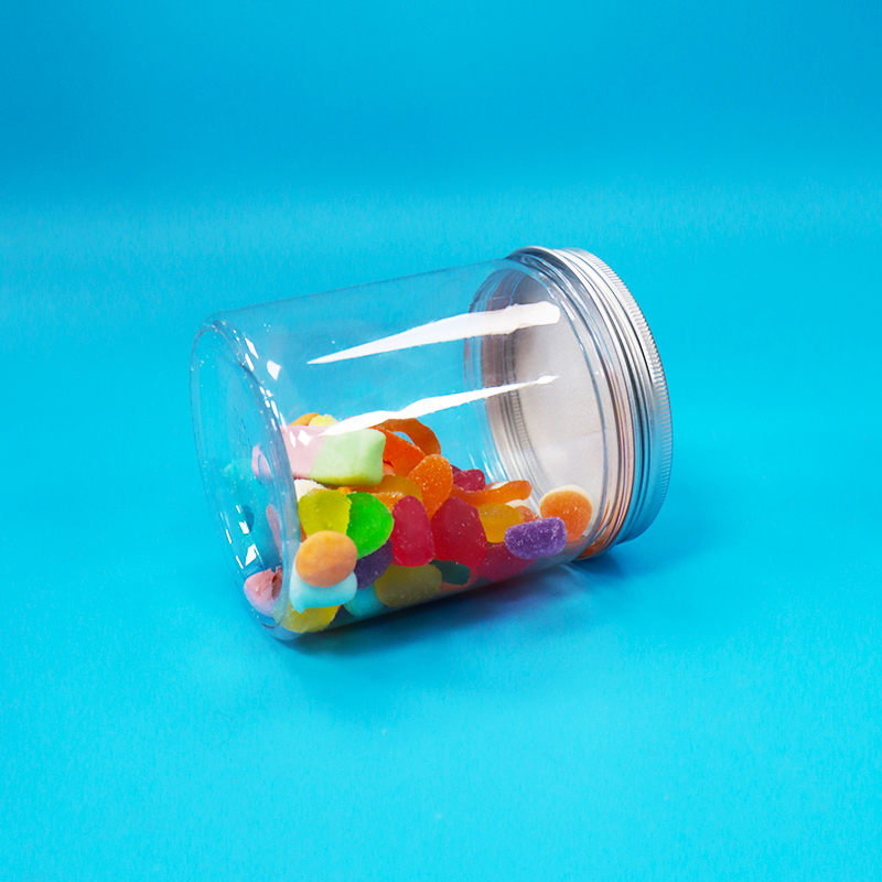 Geniş Ağız Yuvarlak Açık Plastik PET Gıda Sınıfı Tatlı Şekerlik Paketleme Kavanozu Alüminyum Kapağı