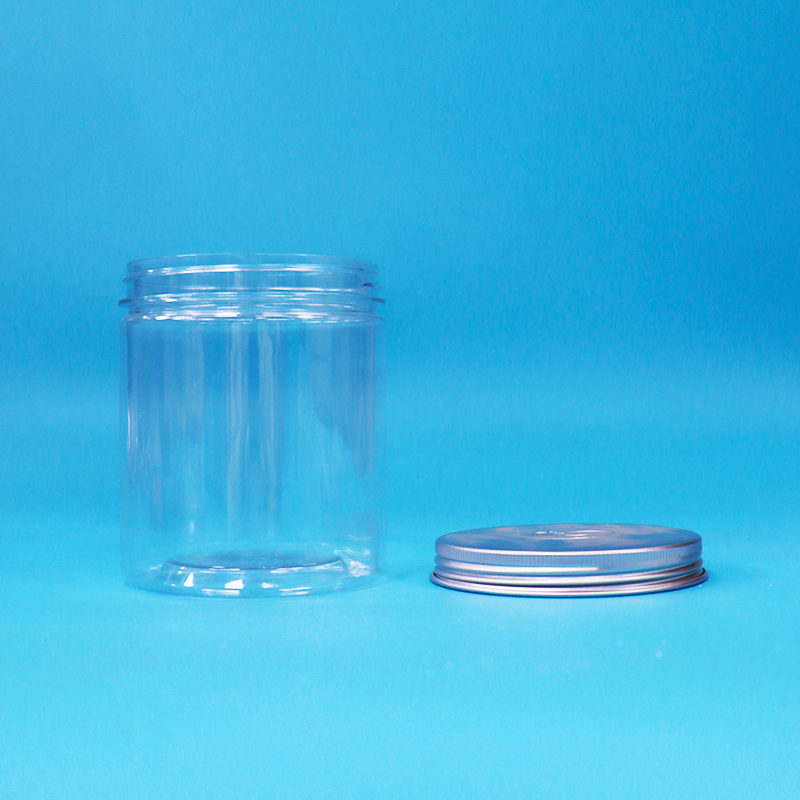 Geniş Ağız Yuvarlak Açık Plastik PET Gıda Sınıfı Tatlı Şekerlik Paketleme Kavanozu Alüminyum Kapağı