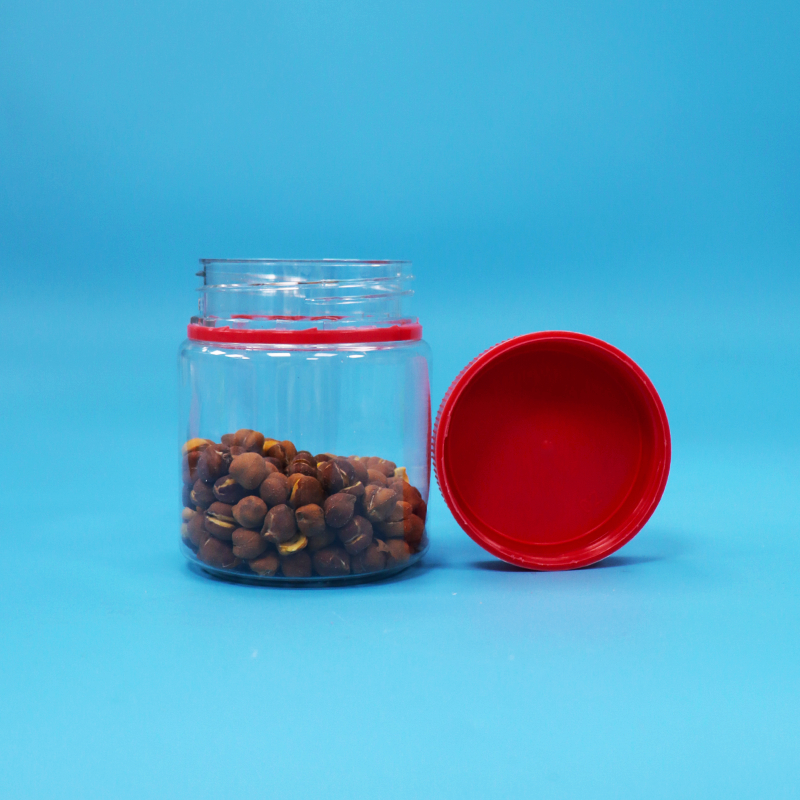 Küçük Boş Gıda Sınıfı vida Kırmızı Kapak Açık Plastik PET Tatlı Fındık Depolama Küpleri
