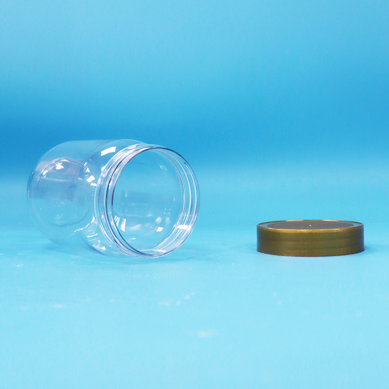 PET Gıda Sınıfı Açık Yuvarlak Silindir Lollipop Bal Kurabiye Plastik Kavanoz vida Kahverengi Kapağı