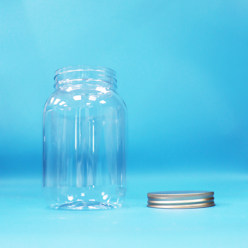 Gıda Derecesi Açık PET Plastik Yuvarlak Kavanoz Alüminyum vida Yassı Kapağı Gıda Şekerli Fındıklar İçin