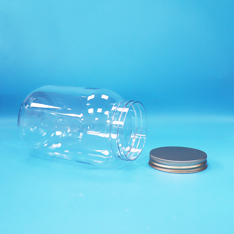 Gıda Derecesi Açık PET Plastik Yuvarlak Kavanoz Alüminyum vida Yassı Kapağı Gıda Şekerli Fındıklar İçin