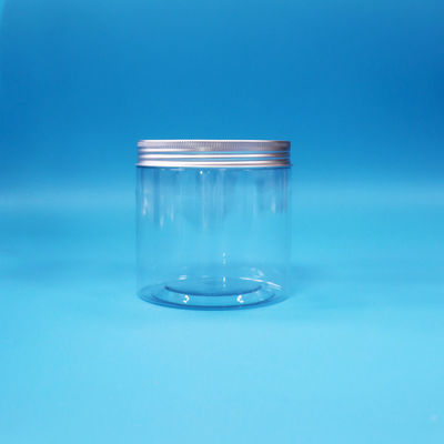 Açık Yuvarlak Geniş Ağız Silindir PET Plastik Şekerlik Gıda Kurabiye Kavanozu Alüminyum Kapağı