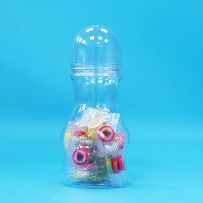Yeni Şekil Tasarımı Çocuk Yiyecekleri Sert Şekerli vida Kapak Açık Plastik PET Gıda Kaliteli Kavanoz
