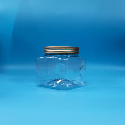 Şekerleme Gıda Atıştırmalık Gıda Sınıfı PET Şeffaf Kare Şekilli Plastik Kavanoz Alüminyum Kapak