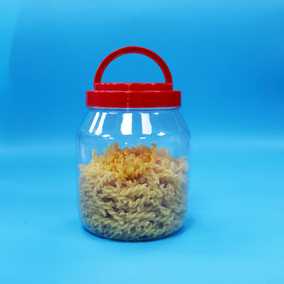 Şekerli Kurabiye Geniş Ağızlı PET Gıda Sınıfı Şeffaf Silindirik Kavanoz vida Kırmızı Kapak