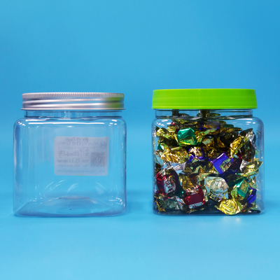 Hava Geçirmez Kare Şeffaf PET Plastik Kavanoz Plastik Vidalı Kapak Gıda Şeker Kurabiye