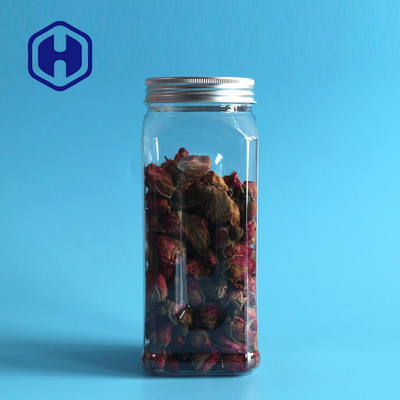 580ml Kare PET Plastik Kavanoz Gıda İçin Hava Geçirmez Geniş Ağızlı Boş Alüminyum Vidalı Kapak