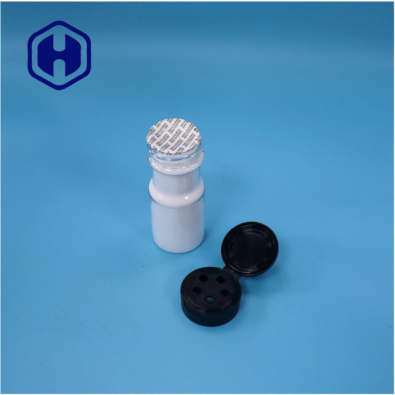 Şeffaf yuvarlak plastik tuz mısır nişasta gıda kalitesi baharat kavanozu Flip Top Kapak