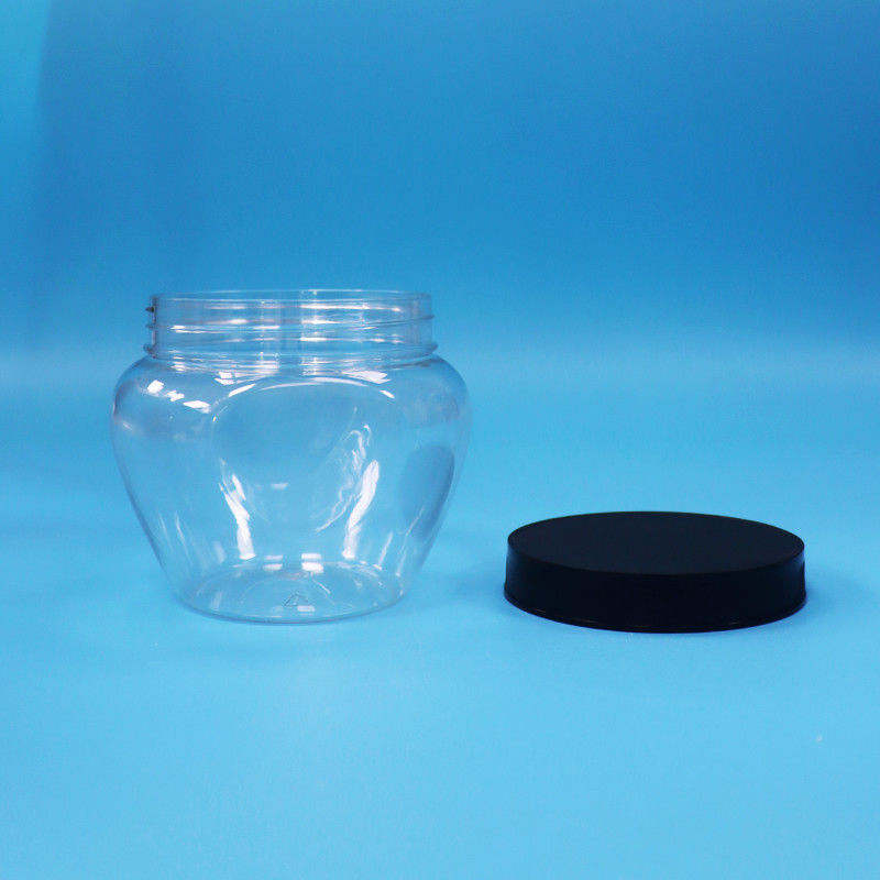 Eşsiz Şekil Açık Kapalı Plastik PET Şekerleme Yiyecek Kurabiye Kavanozu Plastik vida Düz Kapak