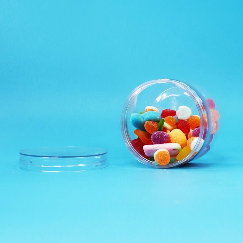 Şeffaf PET Plastik Kuru Gıda Şeker Kurabiye Kuruyemiş Hediye Kavanozları Vidalı Düz Kapaklı Gıda Sınıfı