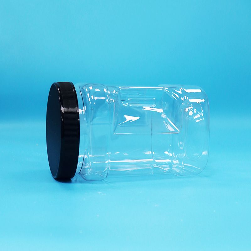 Şeffaf kuru meyve ve fındık kare şekli PET plastik tutma kavanozları Siyah düz kapaqlar