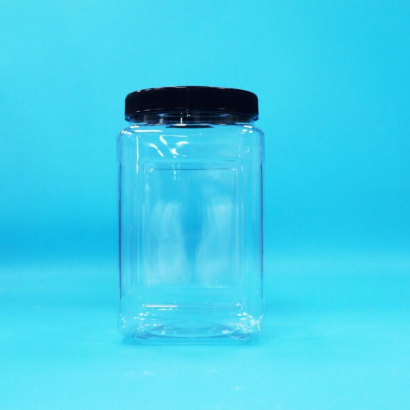 Şeffaf Kavanozlar Kare Şekil Plastik PET Siyah Kapak Yiyecek Şekerli Kurabiyeler erişte