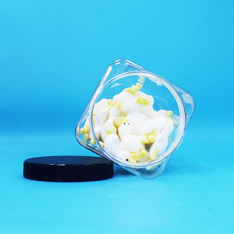 Kare Şeklinde Şeffaf Plastik PET Kavanozlar Siyah Kapaklı Bebek Maması Şeker Kurabiye İçin