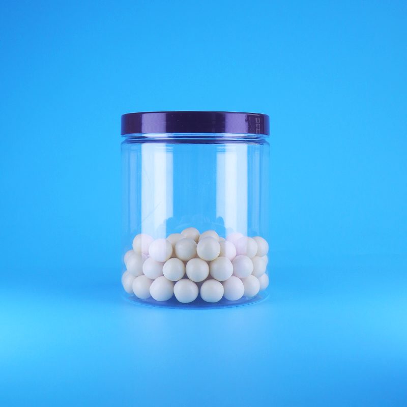 Gıda Sınıfı Hava Geçirmez Uzun Yuvarlak Şeffaf PET Plastik Tatlı Kuru Gıda Kavanozları Vidalı Düz Kapak