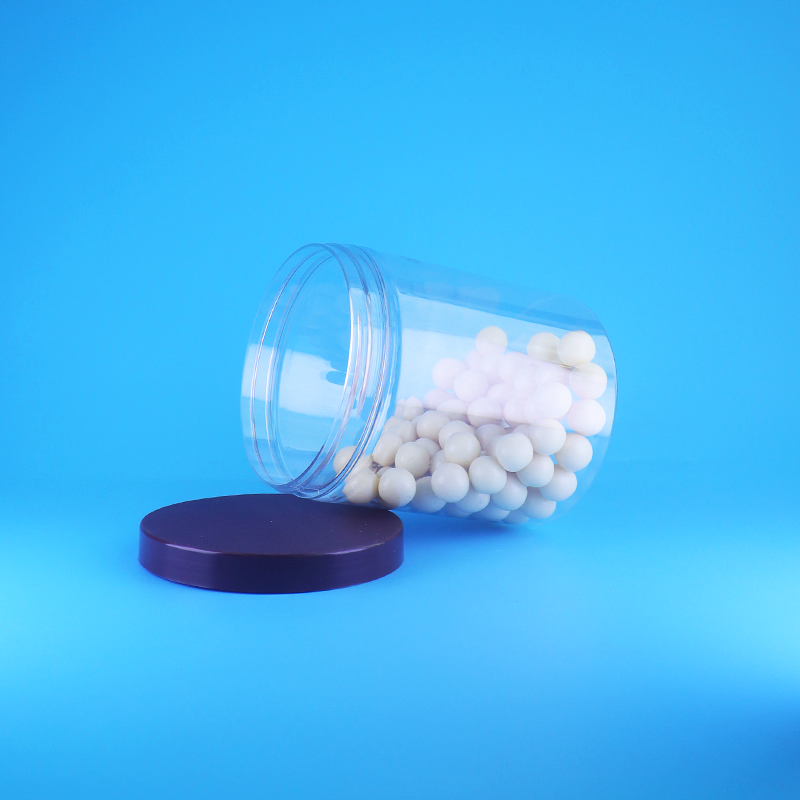 Gıda Sınıfı Hava Geçirmez Uzun Yuvarlak Şeffaf PET Plastik Tatlı Kuru Gıda Kavanozları Vidalı Düz Kapak