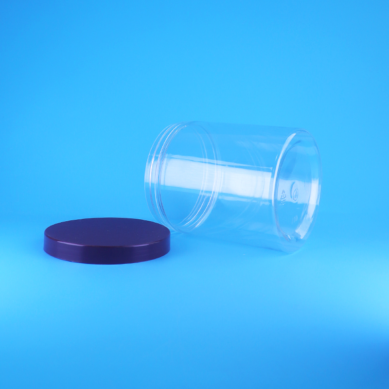 Sızdırmaz Vidalı Düz Kapaklı Yuvarlak Şeffaf PET Plastik Tatlı Kuru Meyve Kavanozları BPA İçermez Kuru Gıda İçin Özel Tasarım