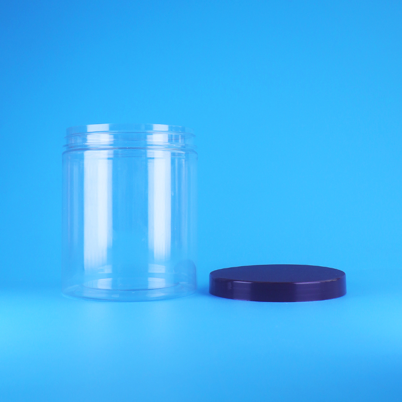 Sızdırmaz Vidalı Düz Kapaklı Yuvarlak Şeffaf PET Plastik Tatlı Kuru Meyve Kavanozları BPA İçermez Kuru Gıda İçin Özel Tasarım