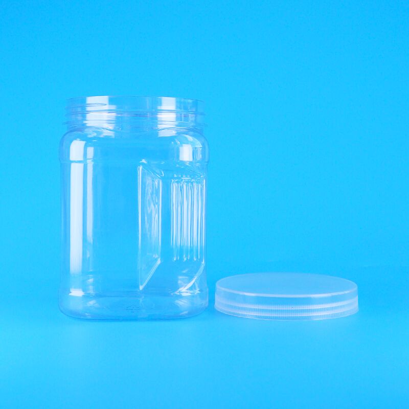 PET Kare Şeffaf Vidalı Kapaklı Plastik Saklama Kavanozları Siyah Pirinç Buğday Kraker