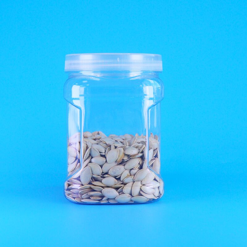 PET Kare Şeffaf Vidalı Kapaklı Plastik Saklama Kavanozları Siyah Pirinç Buğday Kraker