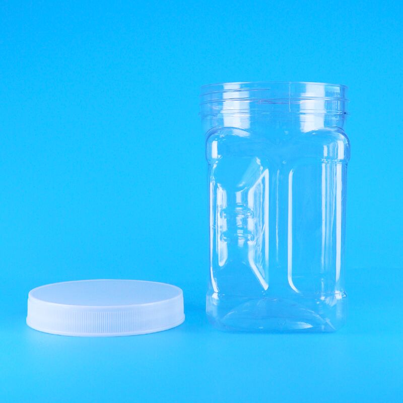 Susam Mısır ezmesi doldurma bisküvi PET Şeffaf Plastik vida kapağı kare tutma kavanozları Bpa ücretsiz