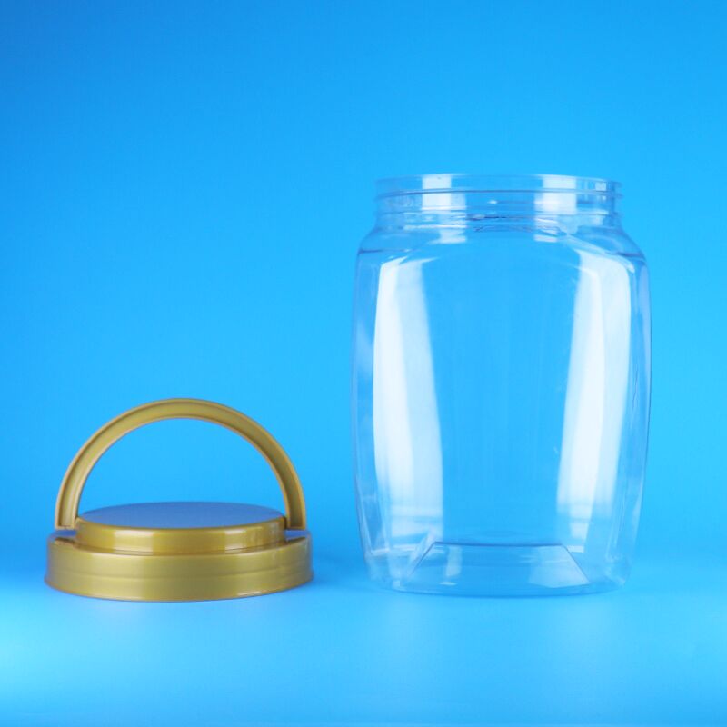 Şeffaf Kare Kulplu Düz Kapaklı Plastik PET Şeker Kurabiye Kuru Gıda Bebek Maması Kavanozları