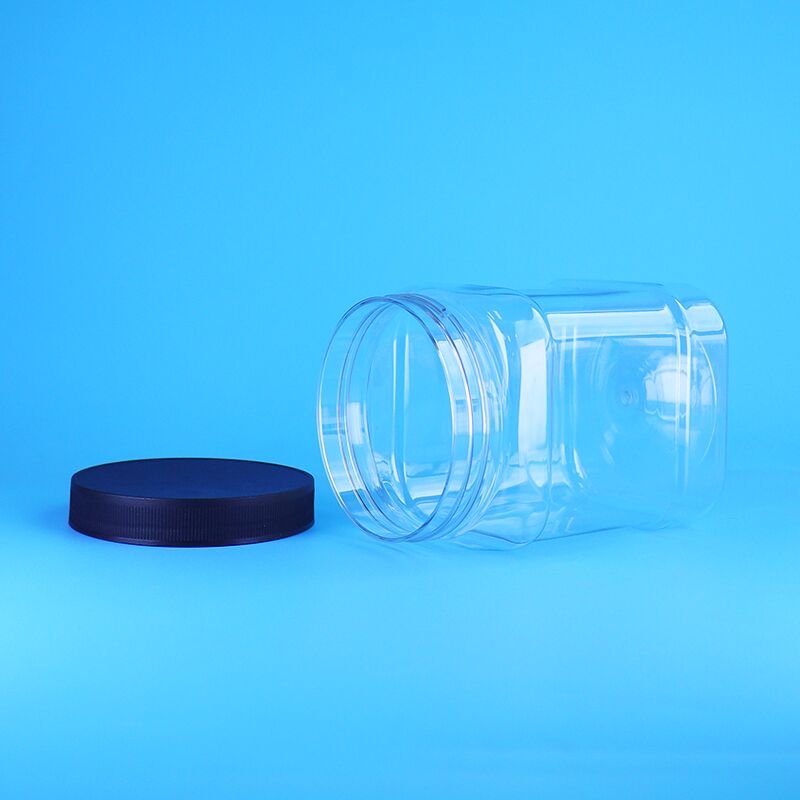 850ml Food Grade PET Clear Square Custom Plastic Packing Jars Screw Lid For Dried Fruit
