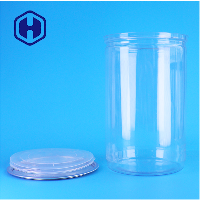 Round PET Clear Plastik Can With Aluminum Lid Spices Sugar Protein Powder Easy Pour