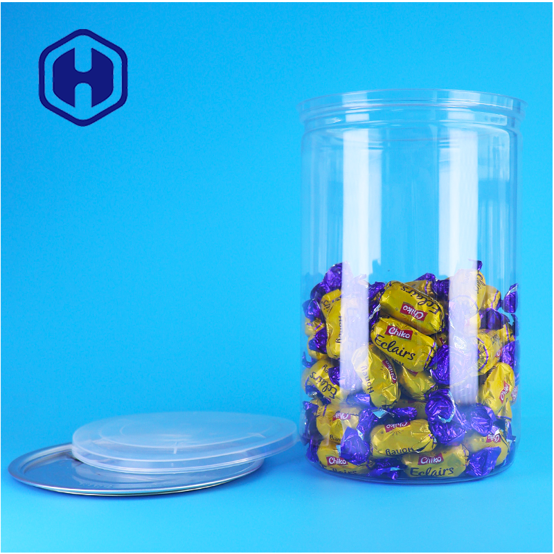 Round PET Clear Plastik Can With Aluminum Lid Spices Sugar Protein Powder Easy Pour