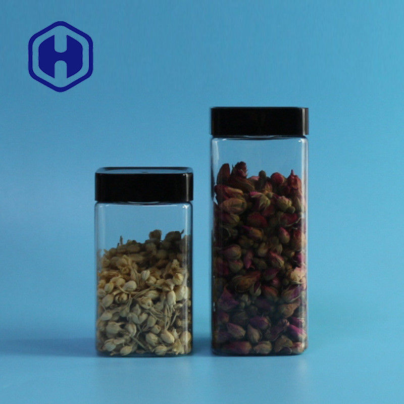 Temizle Boş Sızdırmaz Plastik Kavanoz Bisküvi Pirinç Ambalajı 555ml Gıda Kare PET Kavanoz