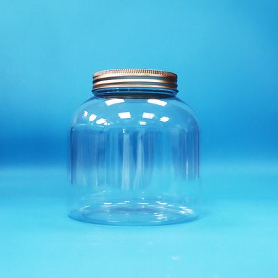 Çevre Dostu şeffaf Plastik PET Yuvarlak Şekerleme Günlük Gıda Kavanozları Alüminyum Vidalı Kapaklar