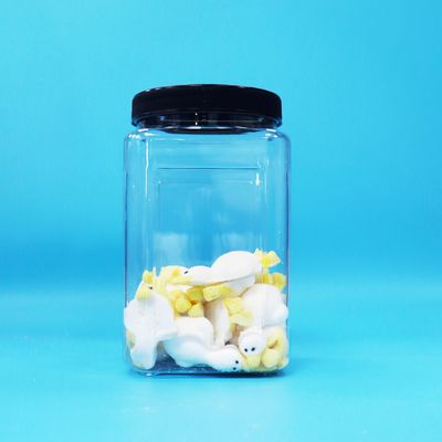 Kare Şeklinde Şeffaf Plastik PET Kavanozlar Siyah Kapaklı Bebek Maması Şeker Kurabiye İçin