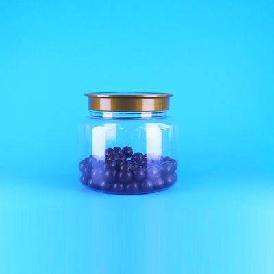 PET Round Wide Mouth Transparent Plastic nuts cookies jars With Screw brown Caps