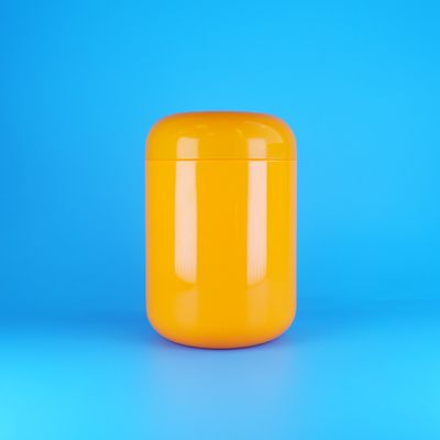 Hava Geçirmez Turuncu Yuvarlak Şekilli Plastik PET Kurabiye Pamuk Şeker Kavanozları Vidalı Turuncu Kapak