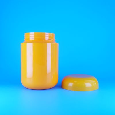 Yuvarlak Şekilli Gıda Sınıfı Turuncu Plastik PET Vidalı Düz Turuncu Kapaklı Kurabiye Şeker Kavanozları