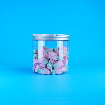 Yuvarlak Alüminyum Kolay Açılır Kapaklı Gıda Şeker Kurabiye Yasemin Çayı Plastik Şeffaf PET Kavanoz