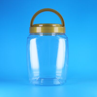 Kare Şeklinde Kulplu Kapak Şeffaf Plastik PET Kurabiye Kuru Meyve Erişte Saklama Kavanozları